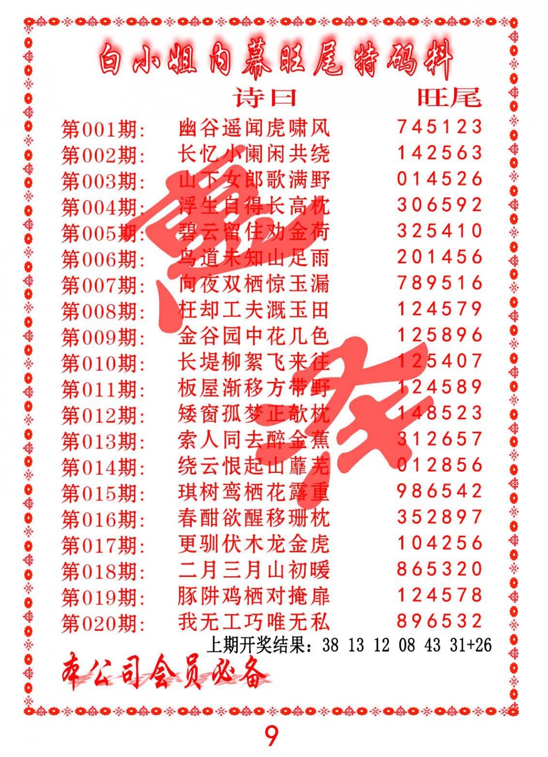 015期内幕旺尾特码料[图]