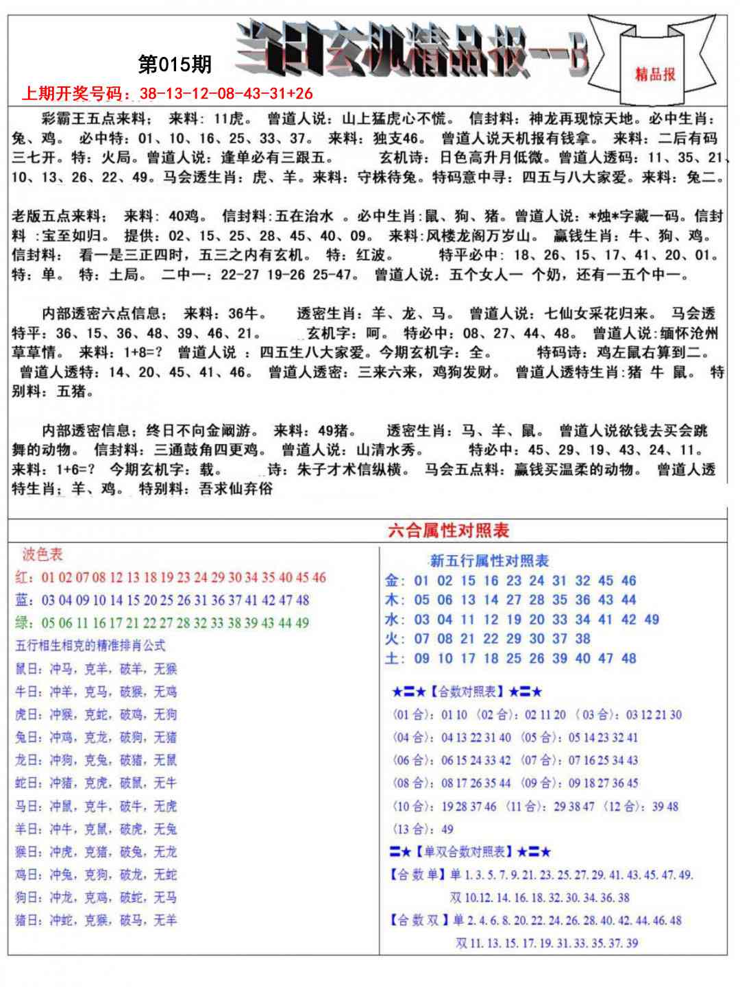 015期当日玄机精品报B[图]